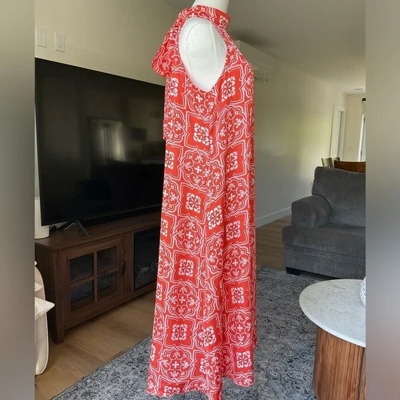 Ann Taylor Tiled Flowy Tie Neck Halter Maxi Dress - Picture 11 of 12